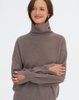 Nora2 - Oversized High Collar Sweater, Chestnut