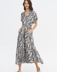 Long Aki Wave Dress, Yellow & Navy