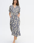 Long Aki Wave Dress, Yellow & Navy