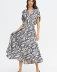 Long Aki Wave Dress, Yellow & Navy