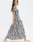 Long Aki Wave Dress, Yellow & Navy
