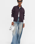 Jules Wool Gingham Bomber Jacket, Wine & Navy Multi