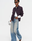 Jules Wool Gingham Bomber Jacket, Wine & Navy Multi