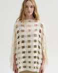 Handwoven Grid Poncho, White