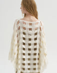 Handwoven Grid Poncho, White