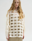 Handwoven Grid Poncho, White