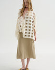 Handwoven Grid Poncho, White