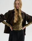 Fitted Stand-Collar Top, Brass