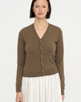 V-Neck Buttoned Cardigan, Mushroom
