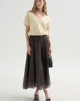 Merino Bow Knit Top, Ivory & Black