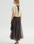 Merino Bow Knit Top, Ivory & Black