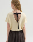 Merino Bow Knit Top, Ivory & Black