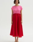 Silk Satin Organza Dress, Pink & Red