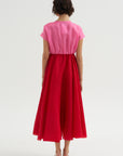 Silk Satin Organza Dress, Pink & Red
