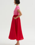 Silk Satin Organza Dress, Pink & Red