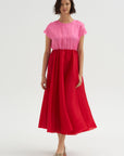 Silk Satin Organza Dress, Pink & Red