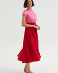 Silk Satin Organza Dress, Pink & Red