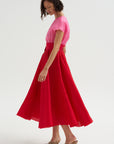 Silk Satin Organza Dress, Pink & Red