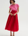 Silk Satin Organza Dress, Pink & Red