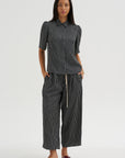 Balloon Drawstring Trouser, Black Stripe