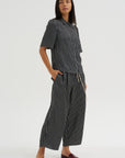 Balloon Drawstring Trouser, Black Stripe
