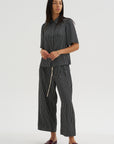 Balloon Drawstring Trouser, Black Stripe
