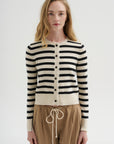 Petite Fringe Cardigan, Ivory & Black Stripe
