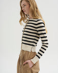 Petite Fringe Cardigan, Ivory & Black Stripe