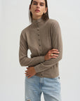 Mock Neck Cardigan, Heather Pebble