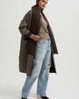 Mock Neck Cardigan, Heather Pebble