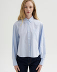Button Sleeve Crop Shirt, Sky Blue