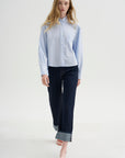 Button Sleeve Crop Shirt, Sky Blue