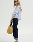 Button Sleeve Crop Shirt, Sky Blue