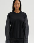 Techno Striped Poplin T-Shirt, Black