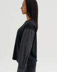 Techno Striped Poplin T-Shirt, Black