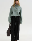 Checked Poplin Blouse with High Neck, Acid