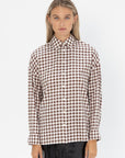 TIBI - Gingham Drape Oversized Shirt, Brown Multi