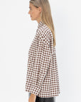 TIBI - Gingham Drape Oversized Shirt, Brown Multi