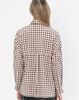 TIBI - Gingham Drape Oversized Shirt, Brown Multi