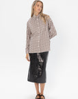 TIBI - Gingham Drape Oversized Shirt, Brown Multi