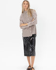 TIBI - Gingham Drape Oversized Shirt, Brown Multi