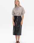 TIBI - Gingham Drape Oversized Shirt, Brown Multi