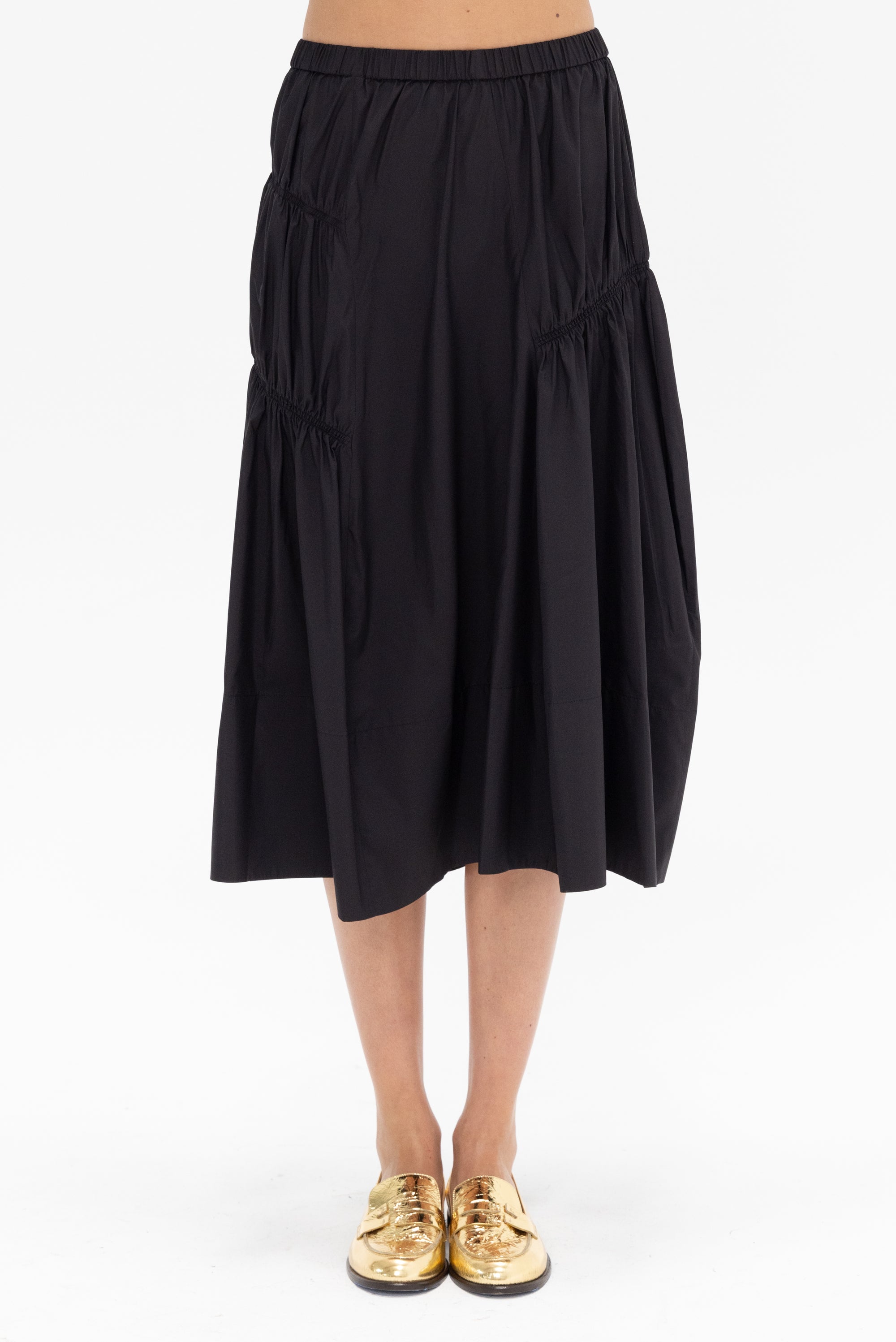 TIBI - Shirred Nylon Paneled Skirt, Black