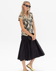 TIBI - Shirred Nylon Paneled Skirt, Black