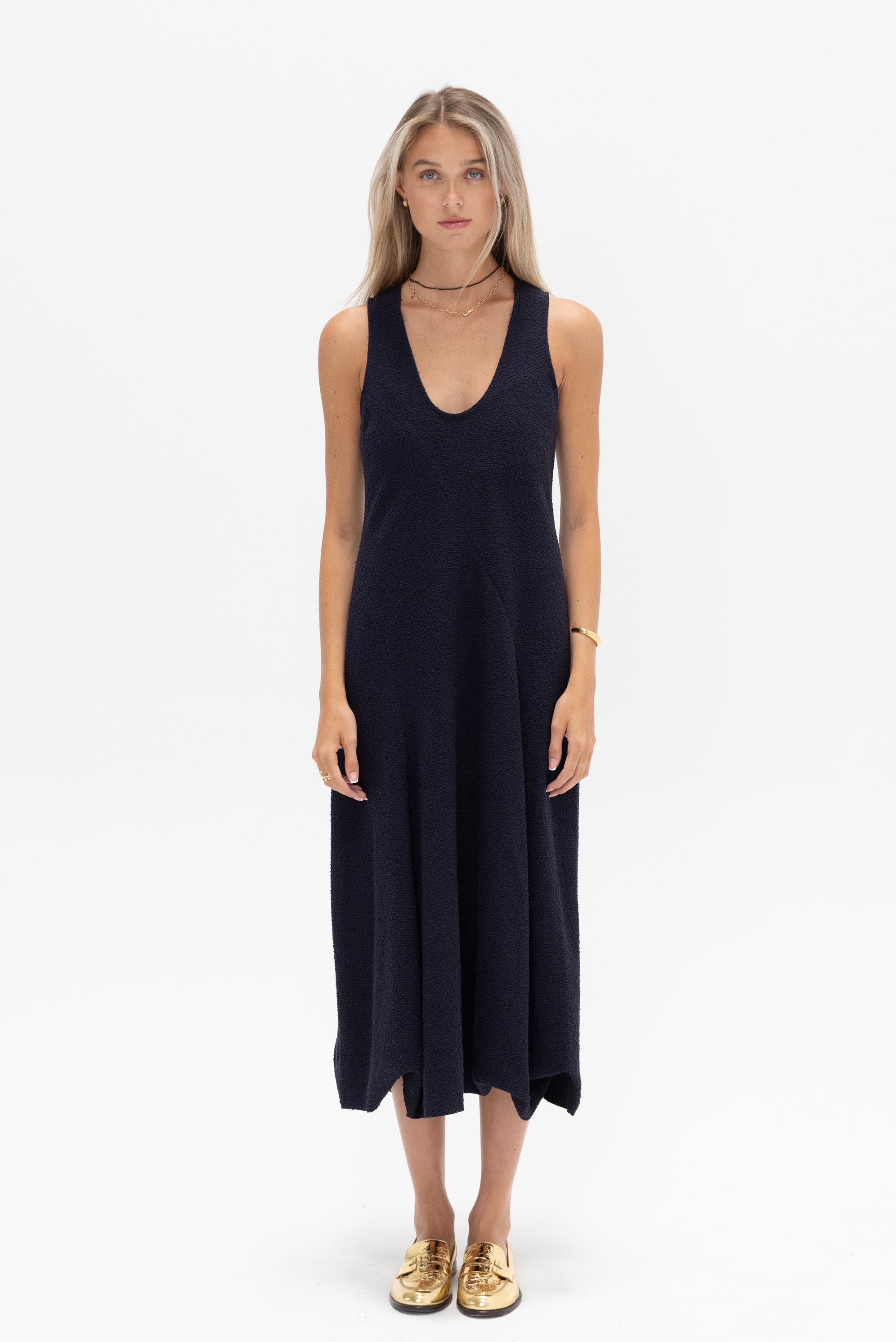 TIBI - Bouncle Knit Tank Tucked Dress, Midnight
