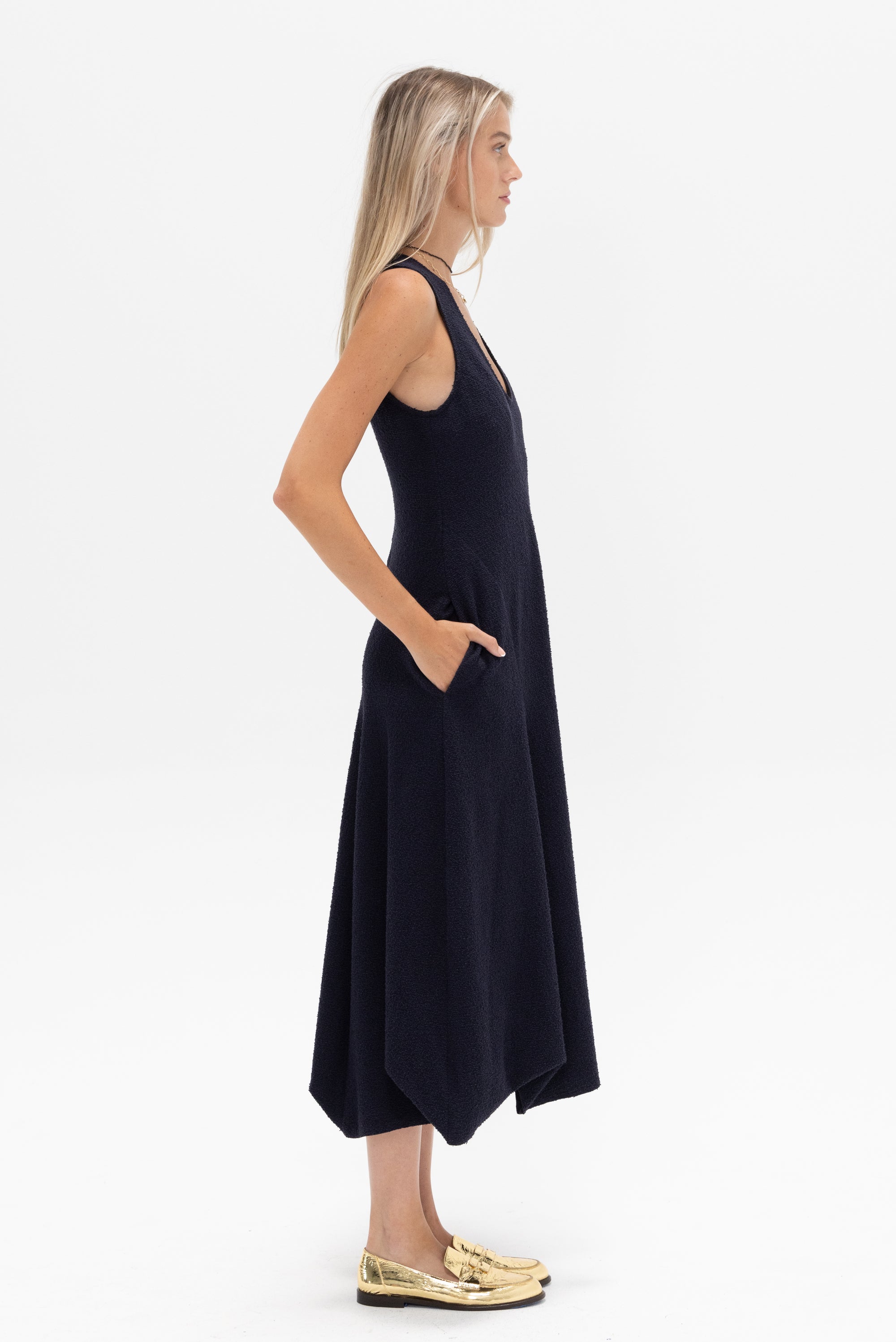 TIBI - Bouncle Knit Tank Tucked Dress, Midnight
