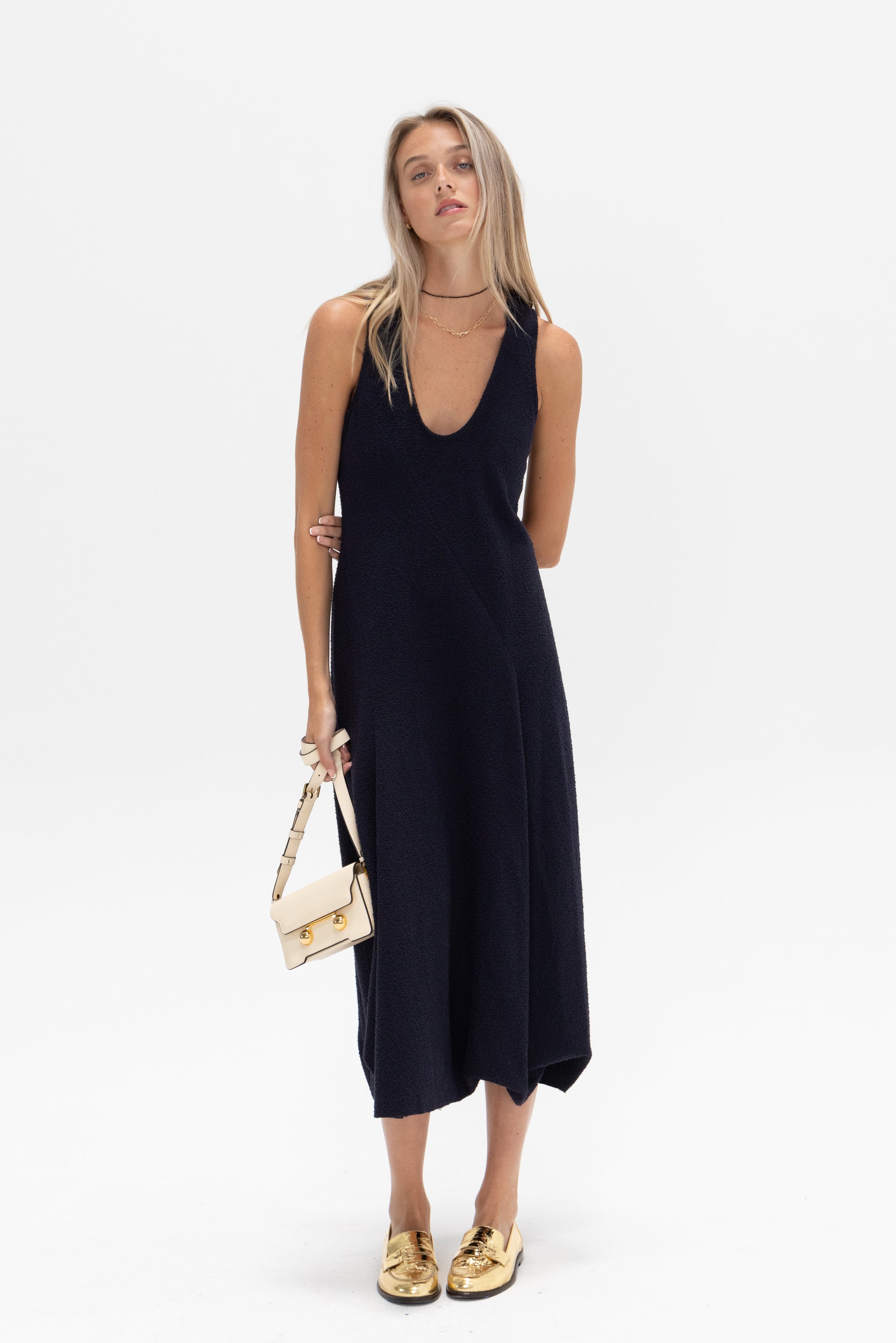 TIBI - Bouncle Knit Tank Tucked Dress, Midnight