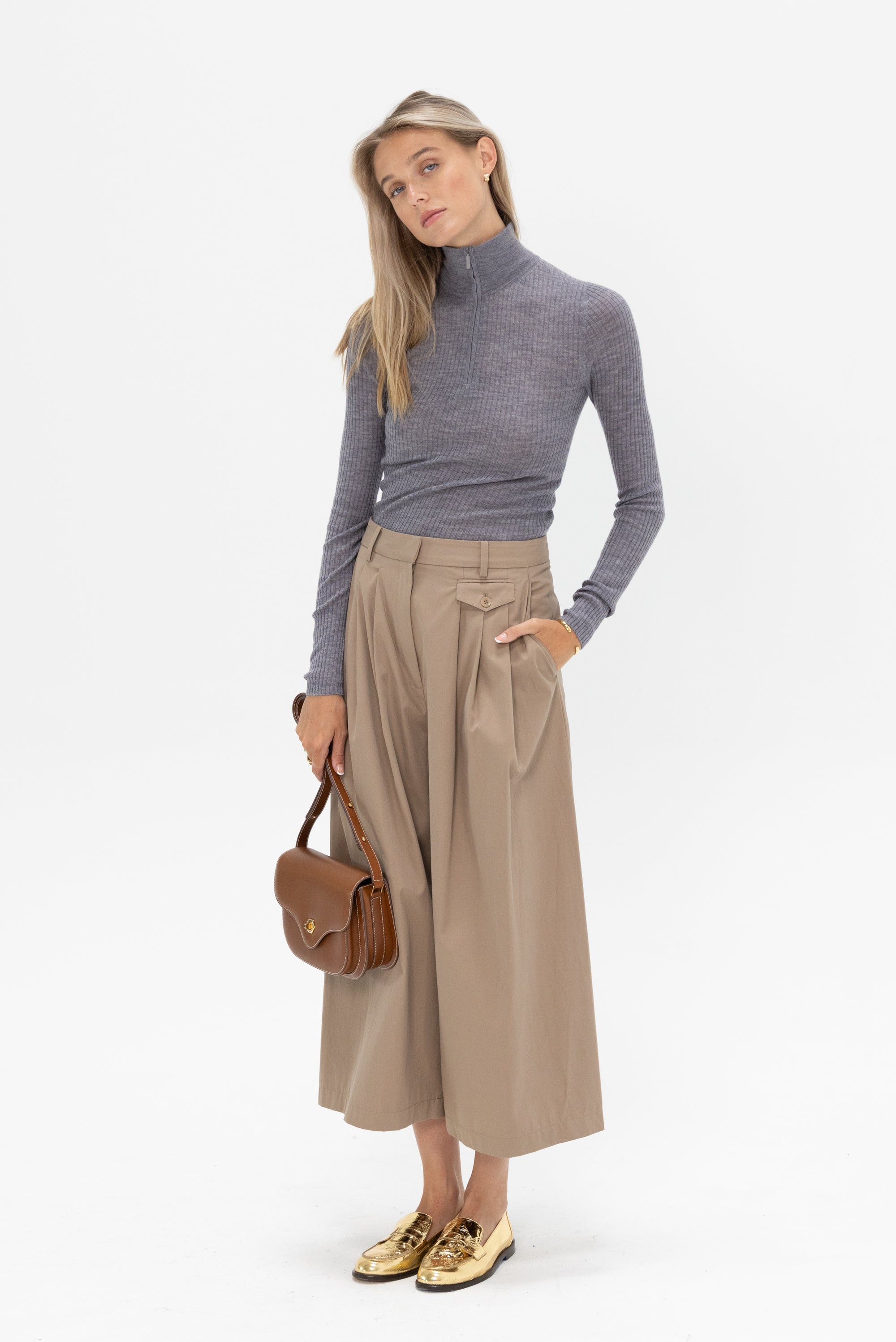 TIBI - Zip-Up Turtleneck Sweater, Grey