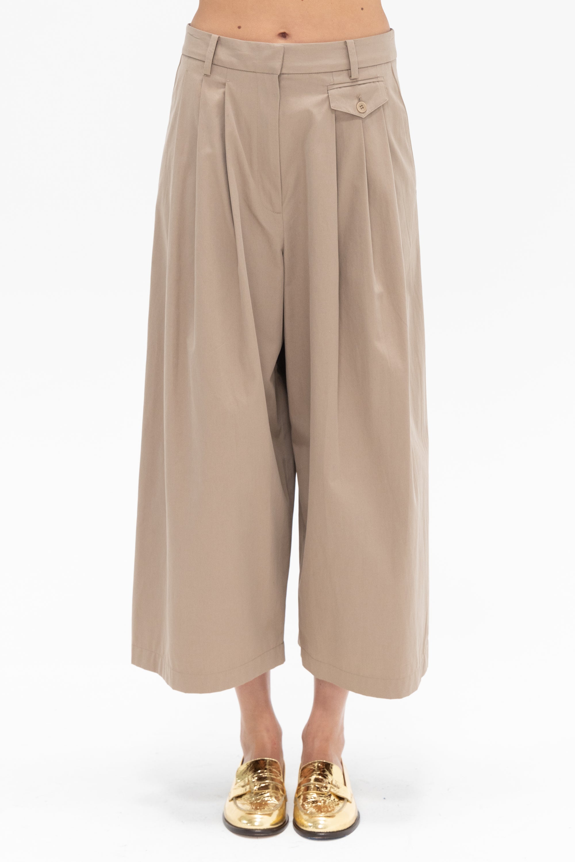 TIBI - Big Twill Triple Pleat Cropped Pant, Vintage Khaki