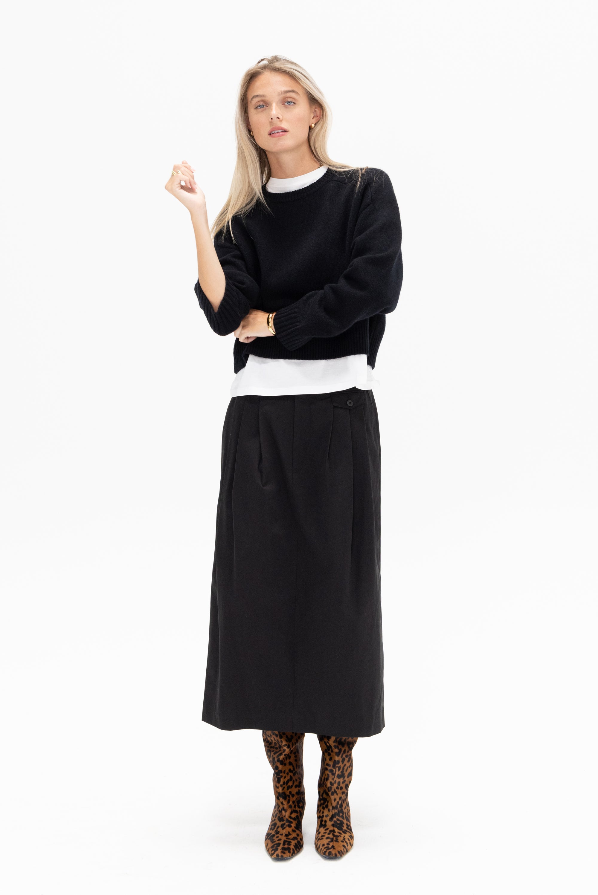 TIBI - Bio Twill Triple Pleat Skirt, Black